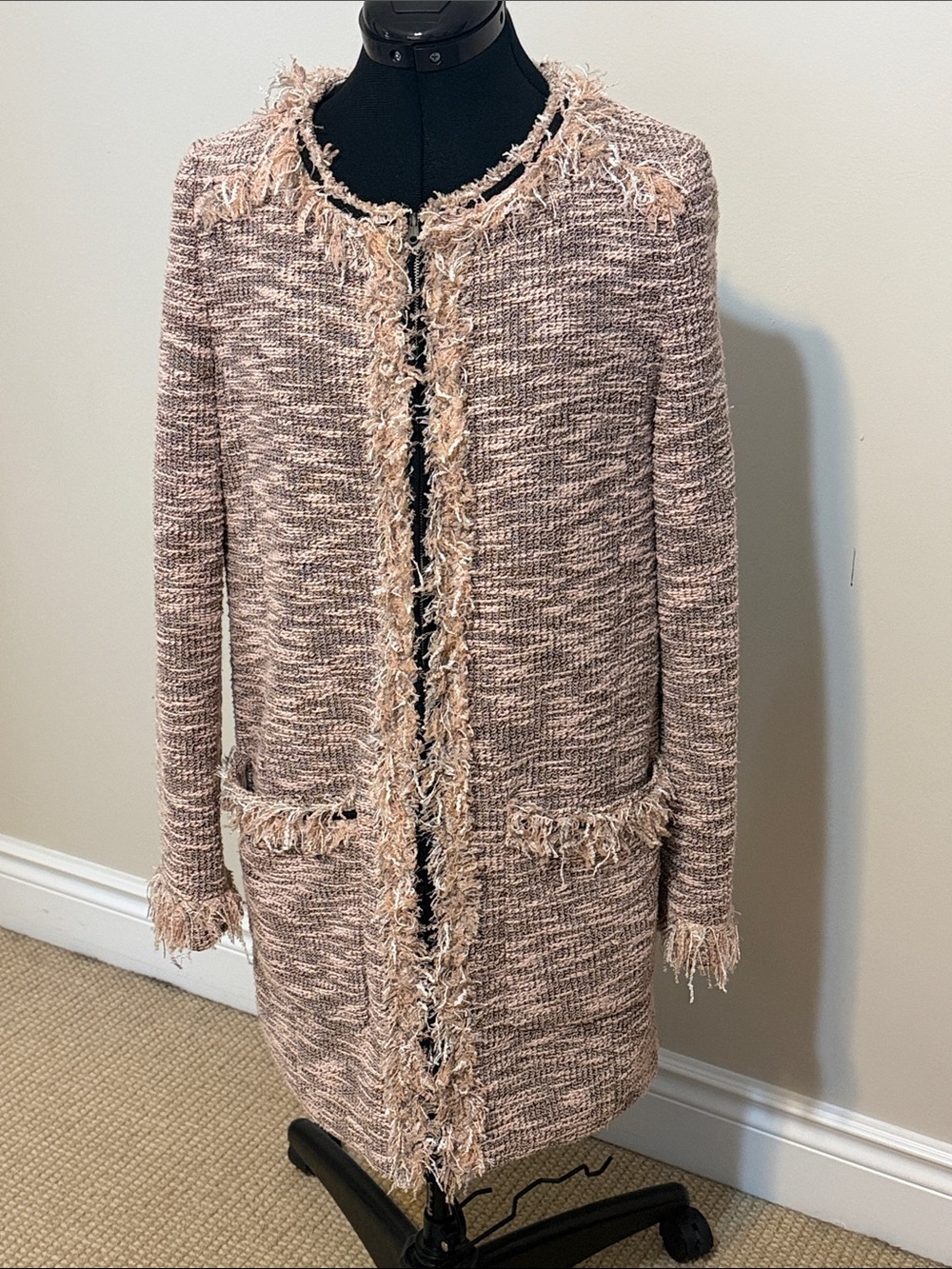 McGINN Sheila Pink and Black Tweed Zip Front Blazer Jacket